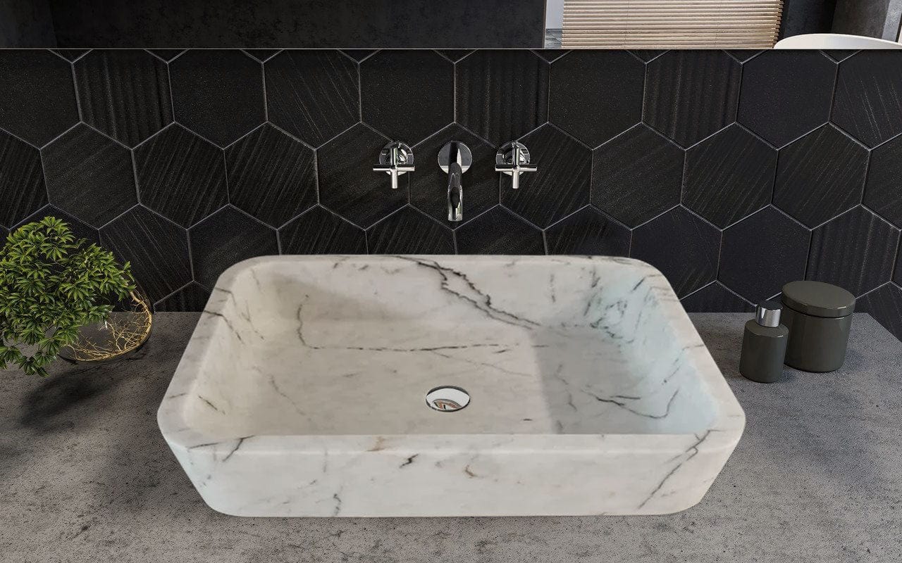 Villohome | Online Flooring Shop Stone Sinks 8-14 Weeks / (W)16" (L)24" (H)5" / Polished Carrara White Marble Rectangular Wall-mount Bathroom Sink (W)16" (L)24" (H)5" Carrara White Marble Rectangular Wall-mount Bathroom Sink (W)16" (L)24" (H)5"