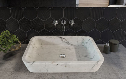 Villohome | Online Flooring Shop Stone Sinks 8-14 Weeks / (W)16" (L)24" (H)5" / Polished Carrara White Marble Rectangular Wall-mount Bathroom Sink (W)16" (L)24" (H)5" Carrara White Marble Rectangular Wall-mount Bathroom Sink (W)16" (L)24" (H)5"