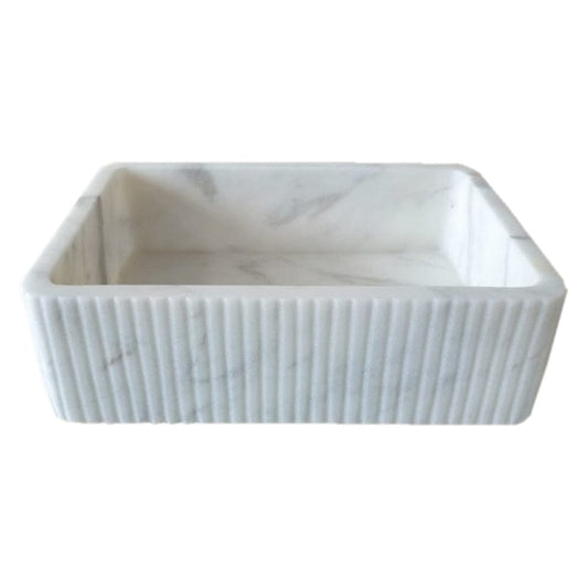 Villohome | Online Flooring Shop Stone Sinks Carrara White Marble Wall-mount Bathroom Sink Ribbed Textured (W)16" (W)24" (H)6" Carrara White Marble Wall-mount Bathroom Sink Ribbed Textured (W)16" (W)24" (H)6"