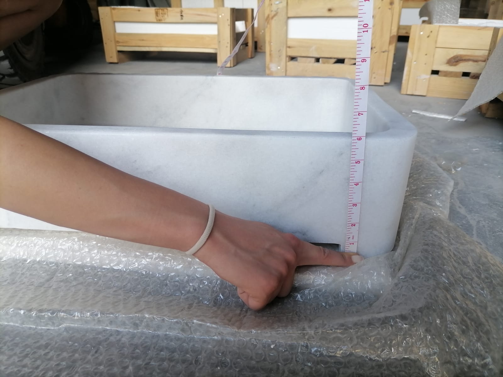 Villohome | Online Flooring Shop Stone Sinks Carrara White Marble Wall-mount Bathroom Sink Ribbed Textured (W)16" (W)24" (H)6" Carrara White Marble Wall-mount Bathroom Sink Ribbed Textured (W)16" (W)24" (H)6"