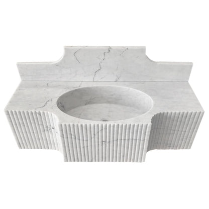 Villohome | Online Flooring Shop Stone Sinks Carrara White Marble Wall-mount Bathroom Sink with 10" Backsplash (W)18" (L)48" (H)10" Carrara White Marble Wall-mount Bathroom Sink with 10" Backsplash (W)18" (L)48" (H)10"
