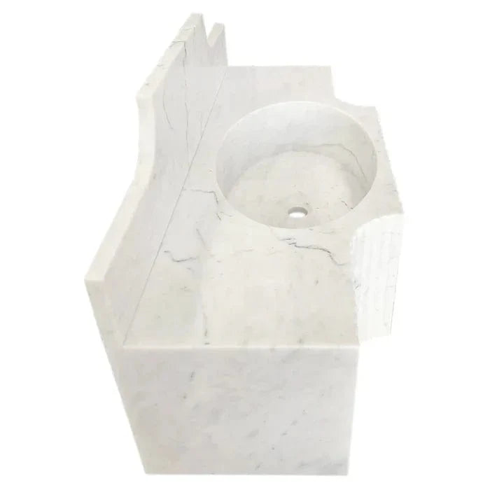 Villohome | Online Flooring Shop Stone Sinks Carrara White Marble Wall-mount Bathroom Sink with 10" Backsplash (W)18" (L)48" (H)10" Carrara White Marble Wall-mount Bathroom Sink with 10" Backsplash (W)18" (L)48" (H)10"