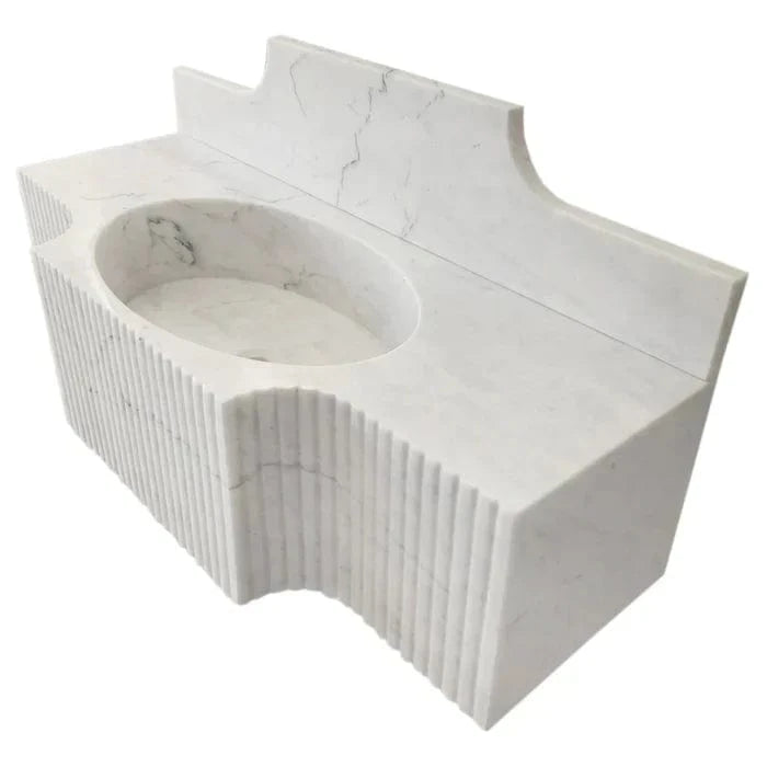 Villohome | Online Flooring Shop Stone Sinks Carrara White Marble Wall-mount Bathroom Sink with 10" Backsplash (W)18" (L)48" (H)10" Carrara White Marble Wall-mount Bathroom Sink with 10" Backsplash (W)18" (L)48" (H)10"