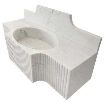 Villohome | Online Flooring Shop Stone Sinks Carrara White Marble Wall-mount Bathroom Sink with 10" Backsplash (W)18" (L)48" (H)10" Carrara White Marble Wall-mount Bathroom Sink with 10" Backsplash (W)18" (L)48" (H)10"