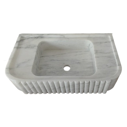 Villohome | Online Flooring Shop Stone Sinks 8-14 Weeks / (W)16" (L)28" (H)6" / Honed Carrara White Marble Wall-mount Bathroom Vanity Sink Fluted (W)16" (L)28" (H)6" Carrara White Marble Wall-mount Bathroom Vanity Sink Fluted (W)16" (L)28" (H)6"