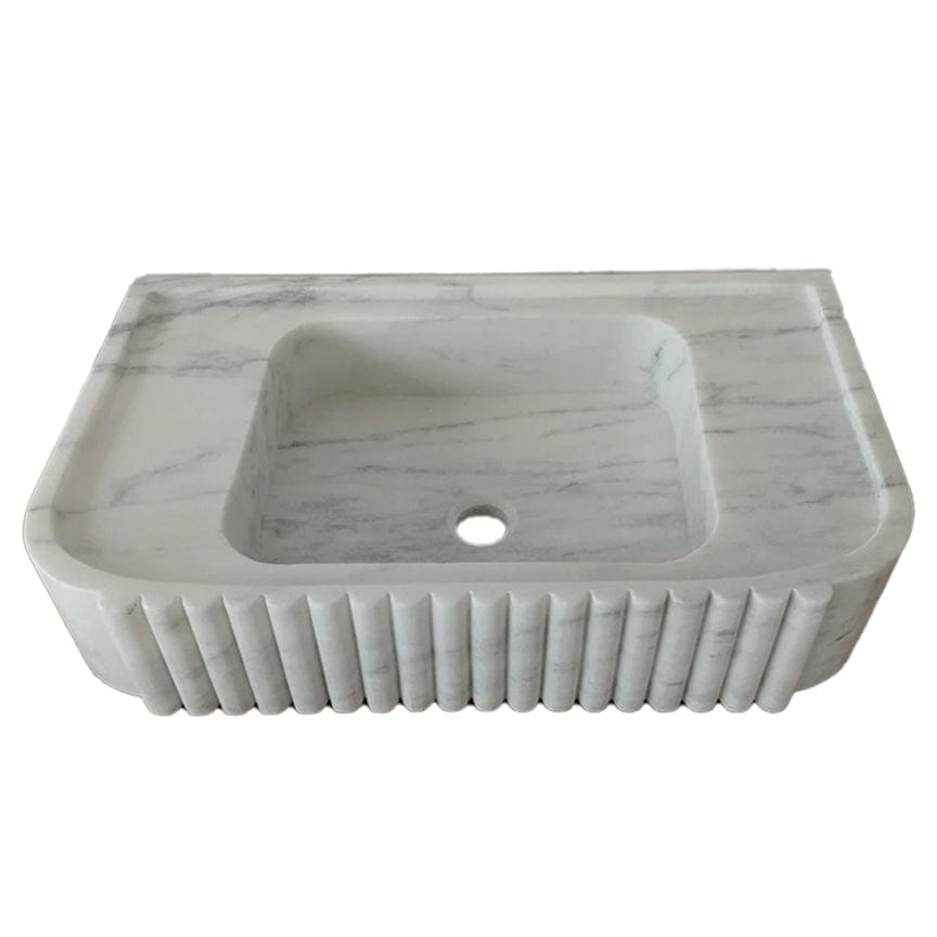 Villohome | Online Flooring Shop Stone Sinks Carrara White Marble Wall-mount Bathroom Vanity Sink Fluted (W)16" (L)28" (H)6" Carrara White Marble Wall-mount Bathroom Vanity Sink Fluted (W)16" (L)28" (H)6"
