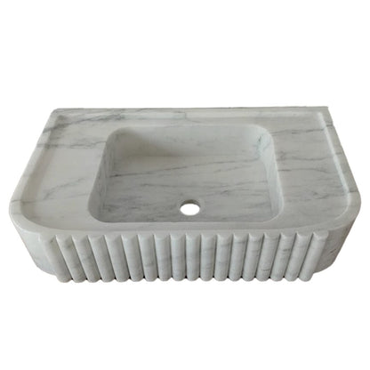Villohome | Online Flooring Shop Stone Sinks Carrara White Marble Wall-mount Bathroom Vanity Sink Fluted (W)16" (L)28" (H)6" Carrara White Marble Wall-mount Bathroom Vanity Sink Fluted (W)16" (L)28" (H)6"