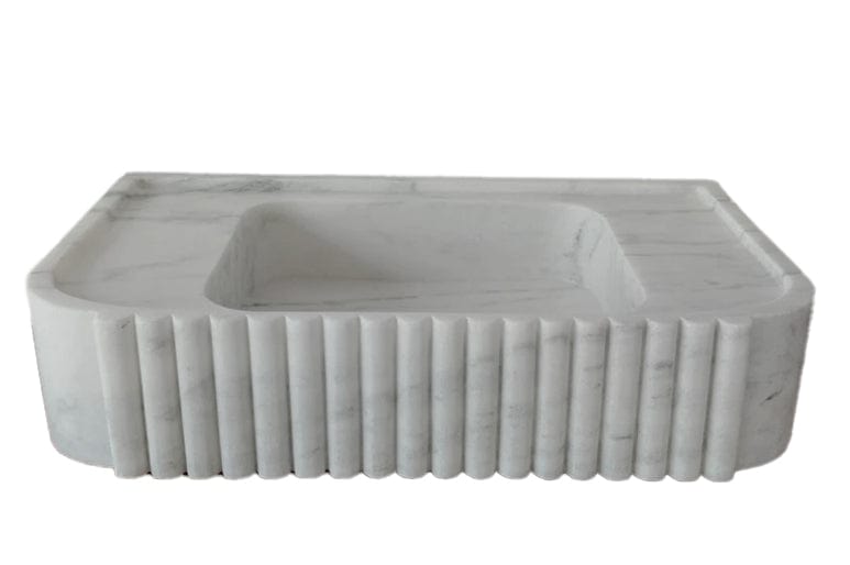 Villohome | Online Flooring Shop Stone Sinks Carrara White Marble Wall-mount Bathroom Vanity Sink Fluted (W)16" (L)28" (H)6" Carrara White Marble Wall-mount Bathroom Vanity Sink Fluted (W)16" (L)28" (H)6"