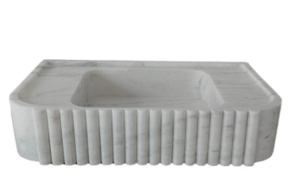 Villohome | Online Flooring Shop Stone Sinks Carrara White Marble Wall-mount Bathroom Vanity Sink Fluted (W)16" (L)28" (H)6" Carrara White Marble Wall-mount Bathroom Vanity Sink Fluted (W)16" (L)28" (H)6"