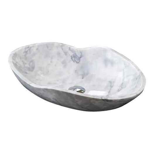 Villohome | Online Flooring Shop Stone Sinks Carrara White Marble Wavy Designer Above Vanity Bathroom Sink (L)24" (W)14" (H)6" Carrara White Marble Wavy Designer Above Vanity Bathroom Sink (L)24" (W)14" (H)6"