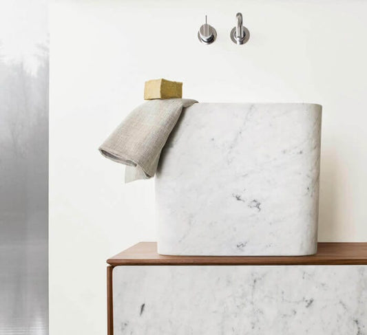 Villohome | Online Flooring Shop Stone Sinks Marble Bucket Design Rectangular Above-counter Sink Polished (W)14" (L)16" (H)14" Marble Bucket Design Rectangular Above-counter Sink Polished (W)14" (L)16" (H)14"