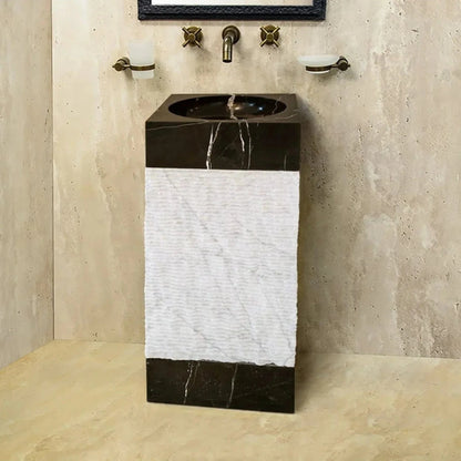 Villohome | Online Flooring Shop Stone Sinks Natural Stone 3 piece Marble Pedestal Stand-alone Sink Toros Black-Carrara White Natural Stone 3 piece Marble Pedestal Stand-alone Sink Toros Black-Carrara White