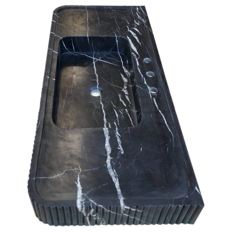 Villohome | Online Flooring Shop Stone Sinks Nero Marquina Marble Wall-mount Bathroom Vanity Sink Fluted Front (W)20" (L)48" (H)5" Nero Marquina Marble Wall-mount Bathroom Vanity Sink Fluted Front (W)20" (L)48" (H)5"