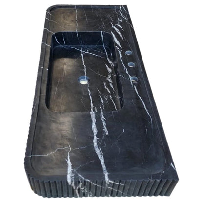 Villohome | Online Flooring Shop Stone Sinks Nero Marquina Marble Wall-mount Bathroom Vanity Sink Fluted Front (W)20" (L)48" (H)5" Nero Marquina Marble Wall-mount Bathroom Vanity Sink Fluted Front (W)20" (L)48" (H)5"
