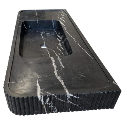 Villohome | Online Flooring Shop Stone Sinks Nero Marquina Marble Wall-mount Bathroom Vanity Sink Fluted Front (W)20" (L)48" (H)5" Nero Marquina Marble Wall-mount Bathroom Vanity Sink Fluted Front (W)20" (L)48" (H)5"