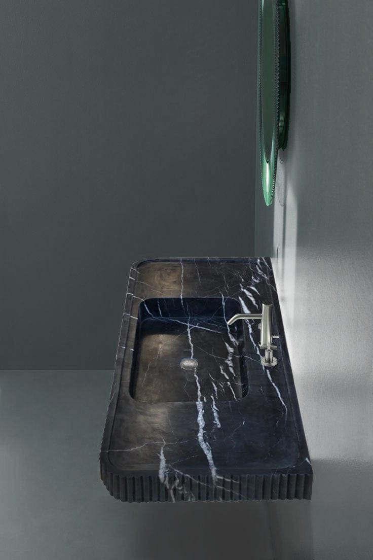 Villohome | Online Flooring Shop Stone Sinks Nero Marquina Marble Wall-mount Bathroom Vanity Sink Fluted Front (W)20" (L)48" (H)5" Nero Marquina Marble Wall-mount Bathroom Vanity Sink Fluted Front (W)20" (L)48" (H)5"