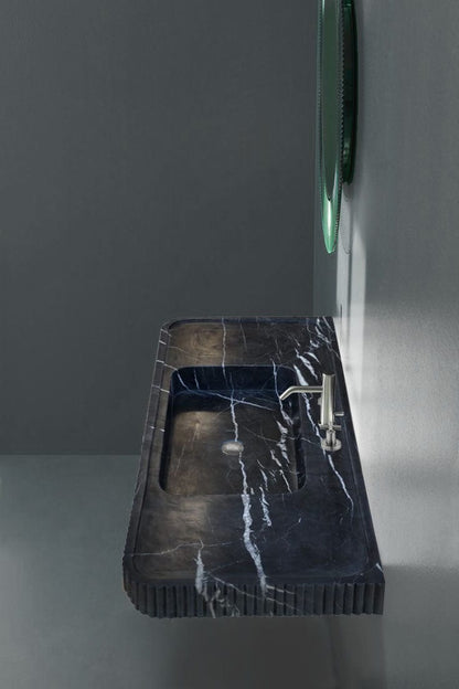 Villohome | Online Flooring Shop Stone Sinks Nero Marquina Marble Wall-mount Bathroom Vanity Sink Fluted Front (W)20" (L)48" (H)5" Nero Marquina Marble Wall-mount Bathroom Vanity Sink Fluted Front (W)20" (L)48" (H)5"