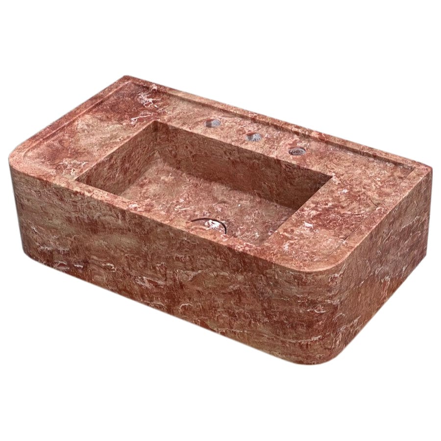 Villohome | Online Flooring Shop Stone Sinks Red Travertine Rectangular Wall-mount Bathroom Sink (W)16" (L)30" (H)8" Red Travertine Rectangular Wall-mount Bathroom Sink (W)16" (L)30" (H)8"