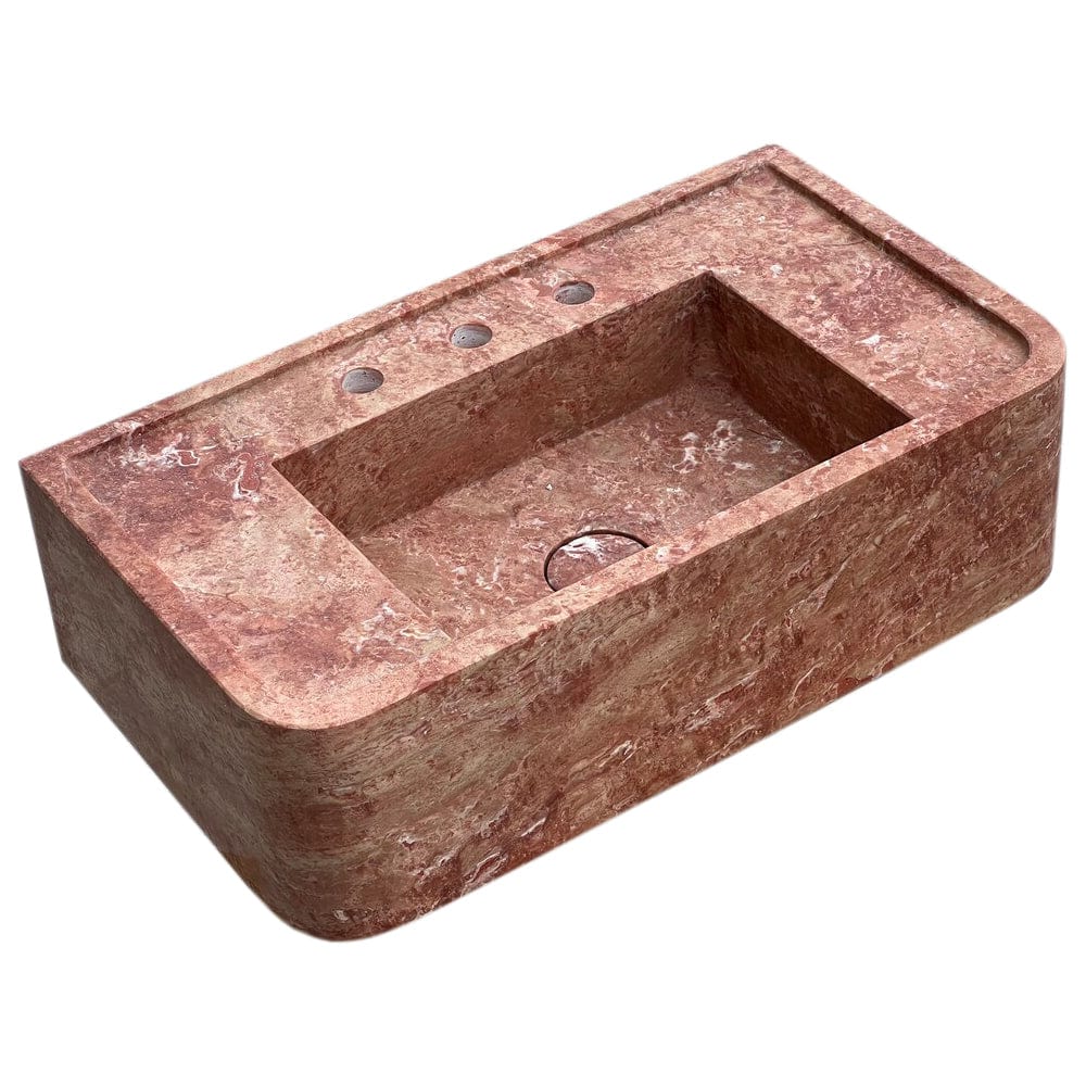 Villohome | Online Flooring Shop Stone Sinks Red Travertine Rectangular Wall-mount Bathroom Sink (W)16" (L)30" (H)8" Red Travertine Rectangular Wall-mount Bathroom Sink (W)16" (L)30" (H)8"