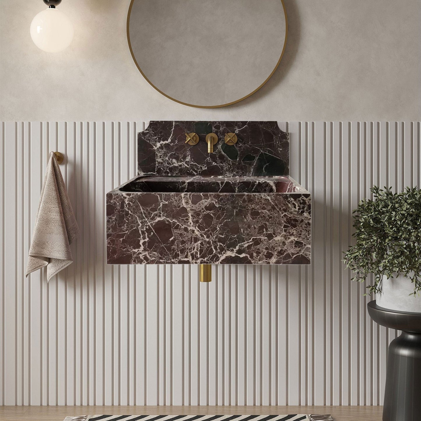 Villohome | Online Flooring Shop Stone Sinks 8-14 Weeks / (W)16" (W)30" (H)12" / Polished Rosso Levanto Marble Wall-mount Bathroom Sink with 11" Backsplash (W)16" (L)30" (H)12" Rosso Levanto Marble Wall-mount Bathroom Sink with 11" Backsplash (W)16" (L)30" (H)12"