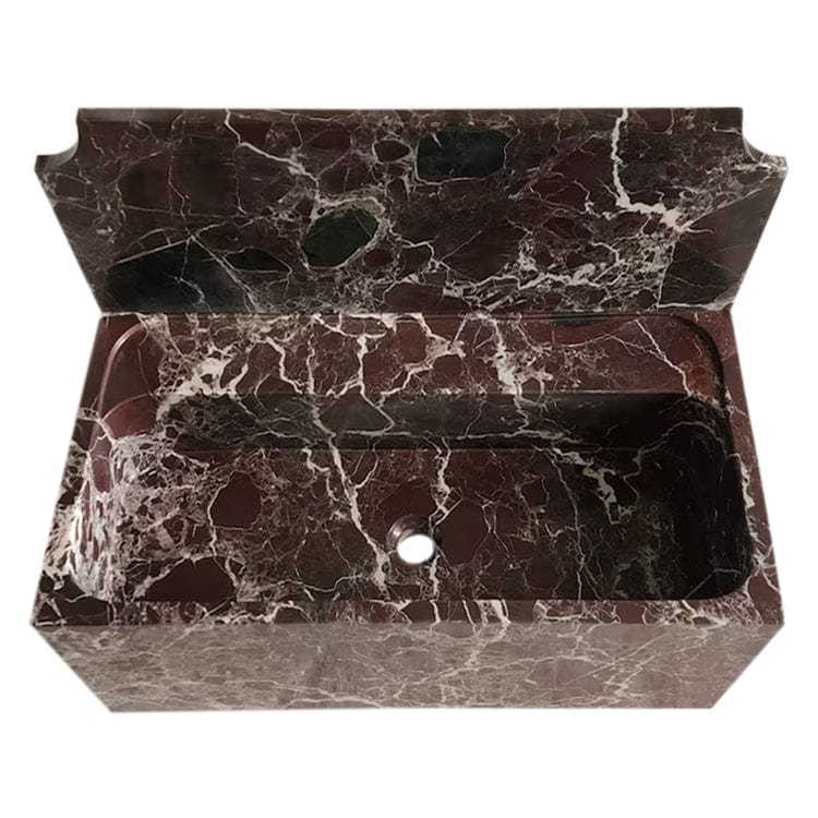 Villohome | Online Flooring Shop Stone Sinks Rosso Levanto Marble Wall-mount Bathroom Sink with 11" Backsplash (W)16" (L)30" (H)12" Rosso Levanto Marble Wall-mount Bathroom Sink with 11" Backsplash (W)16" (L)30" (H)12"