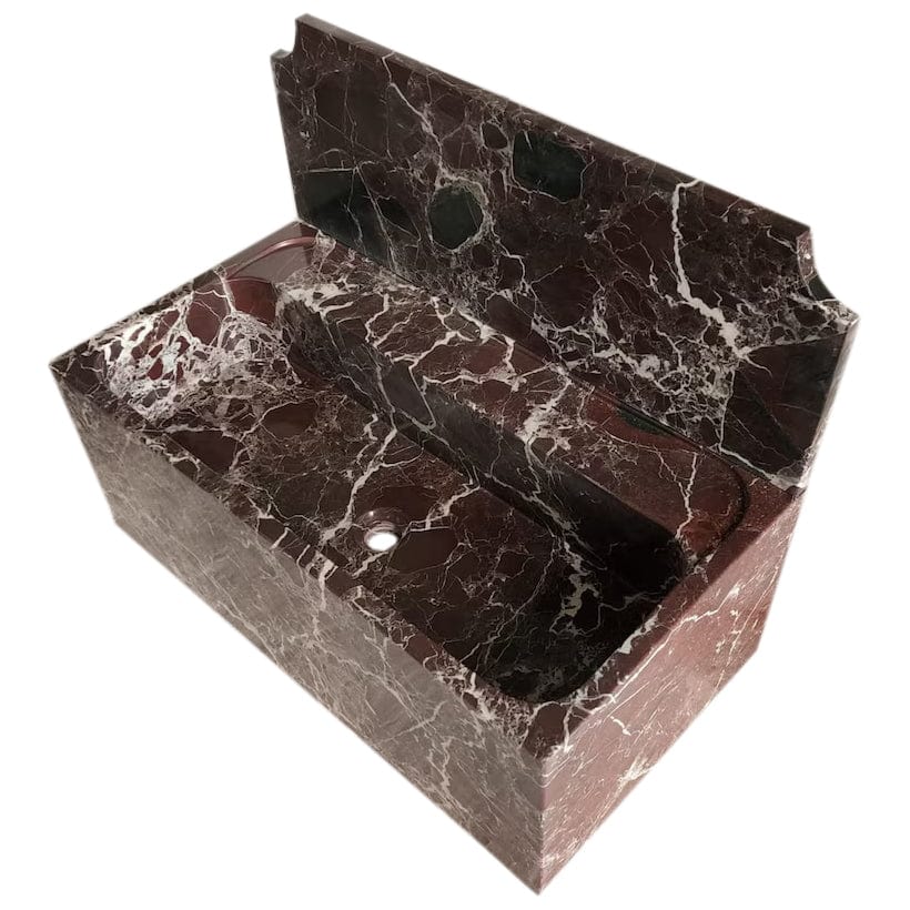 Villohome | Online Flooring Shop Stone Sinks Rosso Levanto Marble Wall-mount Bathroom Sink with 11" Backsplash (W)16" (L)30" (H)12" Rosso Levanto Marble Wall-mount Bathroom Sink with 11" Backsplash (W)16" (L)30" (H)12"
