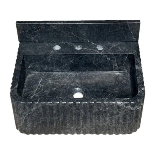Villohome | Online Flooring Shop Stone Sinks Sirius Black Marble Wall-mount Bathroom Sink Ribbed with 4" Backsplash (W)16" (L)20" (H)8" Sirius Black Marble Wall-mount Bathroom Sink Ribbed with 4" Backsplash (W)16" (L)20" (H)8"