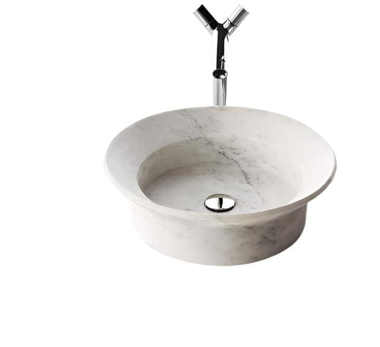 Villohome | Online Flooring Shop Stone Sinks Carrara White Marble / (D)20" (H)6" / Polished Special Design Marble Above Vanity Bathroom Vessel Sink Polished (D)20" (H)6" Special Design Marble Above Vanity Bathroom Vessel Sink Polished (D)20" (H)6"
