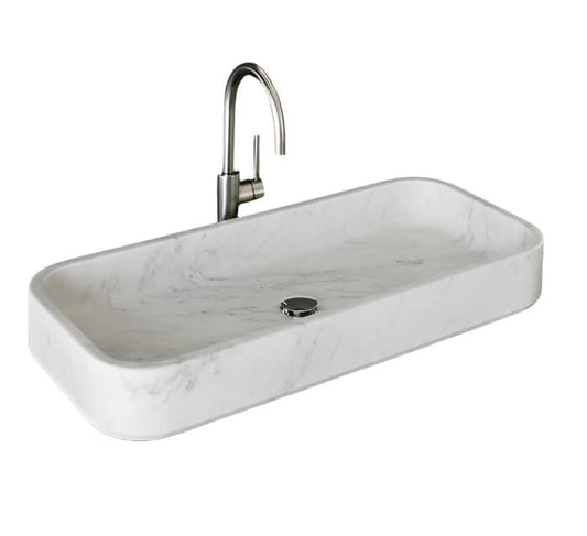 Villohome | Online Flooring Shop Stone Sinks TCSC | Carrara White Marble Rectangular Above Vanity Bathroom Sink Polished (W)16" (L)32" (H)5" TCSC | Carrara White Marble Rectangular Above Vanity Bathroom Sink Polished (W)16" (L)32" (H)5"