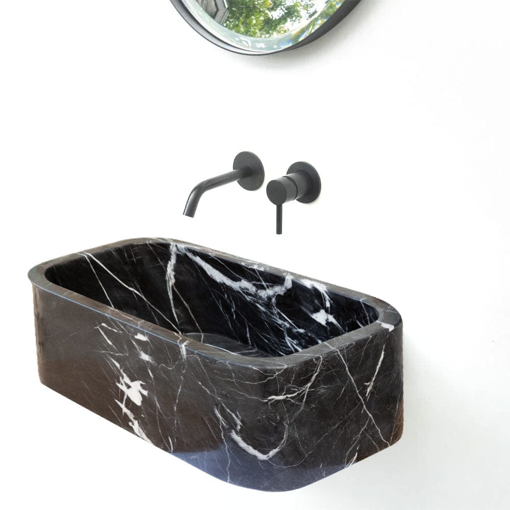 Villohome | Online Flooring Shop Stone Sinks 8-14 Weeks / (W)12" (W)18" (H)7" / Polished Toros Black Marble Rectangular Wall-mount Bathroom Sink (W)12" (W)18" (H)7" Toros Black Marble Rectangular Wall-mount Bathroom Sink (W)12" (W)18" (H)7"