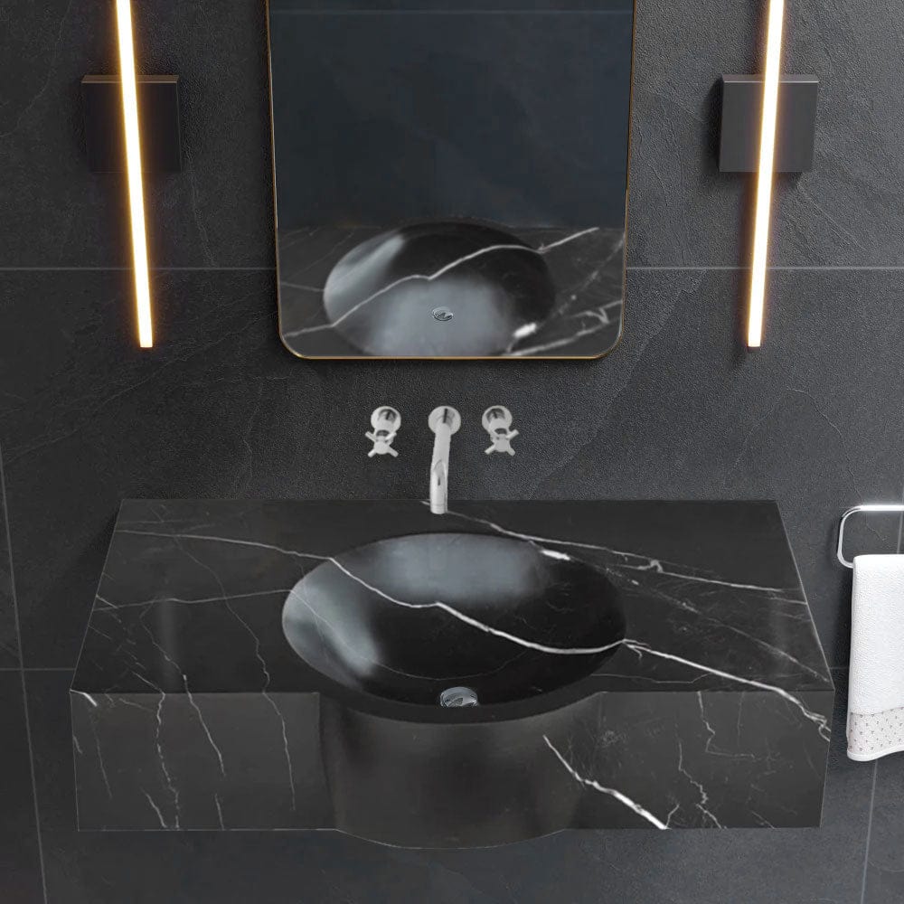Villohome | Online Flooring Shop Stone Sinks 8-14 Weeks / (W)17" (W)30" (H)6" / Polished Toros Black Marble Rectangular Wall-mount Bathroom Sink (W)17" (L)30" (H)6" Toros Black Marble Rectangular Wall-mount Bathroom Sink (W)17" (L)30" (H)6"