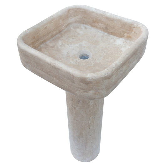 Villohome | Online Flooring Shop Stone Sinks 8-14 Weeks / (W)15" (L)16" (H)33.5" / Honed/Matte Troia Light Travertine Pedestal Stand-alone Sink Honed and Filled (W)15" (L)16" (H)33.5" Troia Light Travertine Pedestal Stand-alone Sink Honed and Filled (W)15" (L)16" (H)33.5"