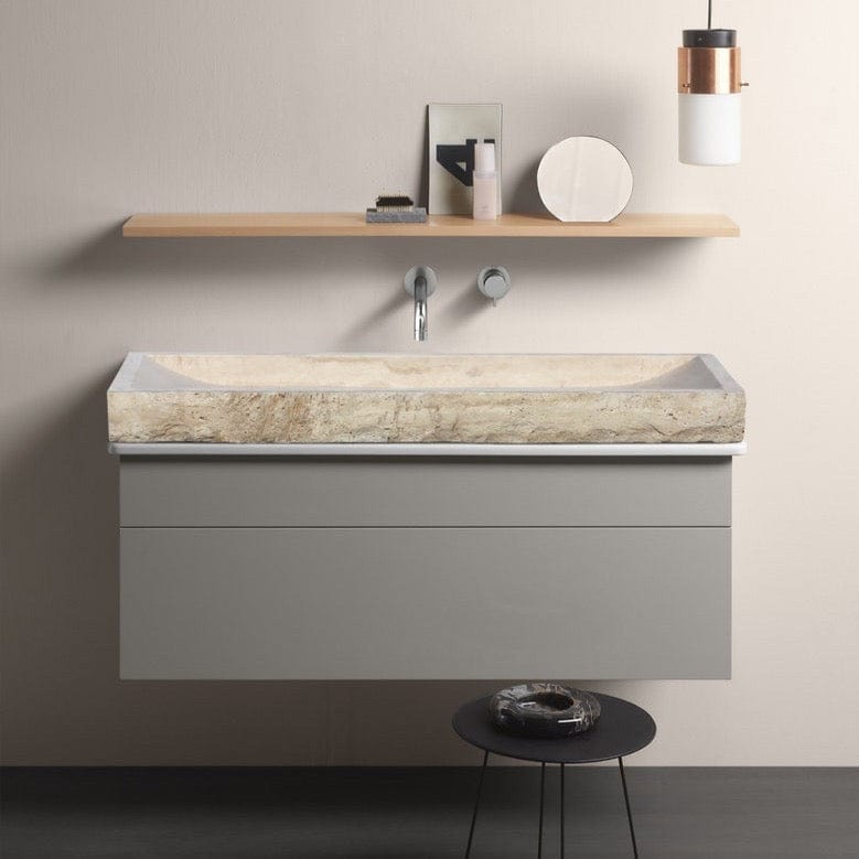 Villohome | Online Flooring Shop Stone Sinks 8-14 Weeks / (W)16" (L)48" (H)4" / Rustic Troia Light Travertine Rectangular Above Vanity Bathroom Split-face Sink (W)16" (L)48" (H)4" Troia Light Travertine Rectangular Above Vanity Bathroom Split-face Sink (W)16" (L)48" (H)4"