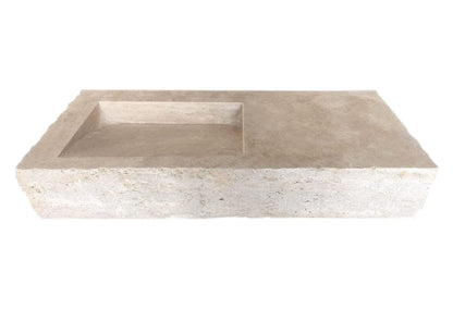 Villohome | Online Flooring Shop Stone Sinks Troia Light Travertine Rustic Rectangular Wall-mount Bathroom Sink (W)16" (L)36" (H)10" Troia Light Travertine Rustic Rectangular Wall-mount Bathroom Sink (W)16" (L)36" (H)10"