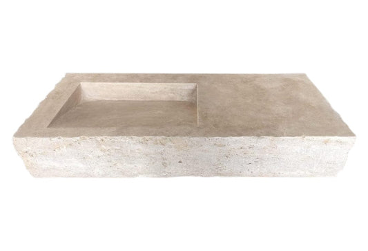Villohome | Online Flooring Shop Stone Sinks Troia Light Travertine Rustic Rectangular Wall-mount Bathroom Sink (W)16" (L)36" (H)10" Troia Light Travertine Rustic Rectangular Wall-mount Bathroom Sink (W)16" (L)36" (H)10"