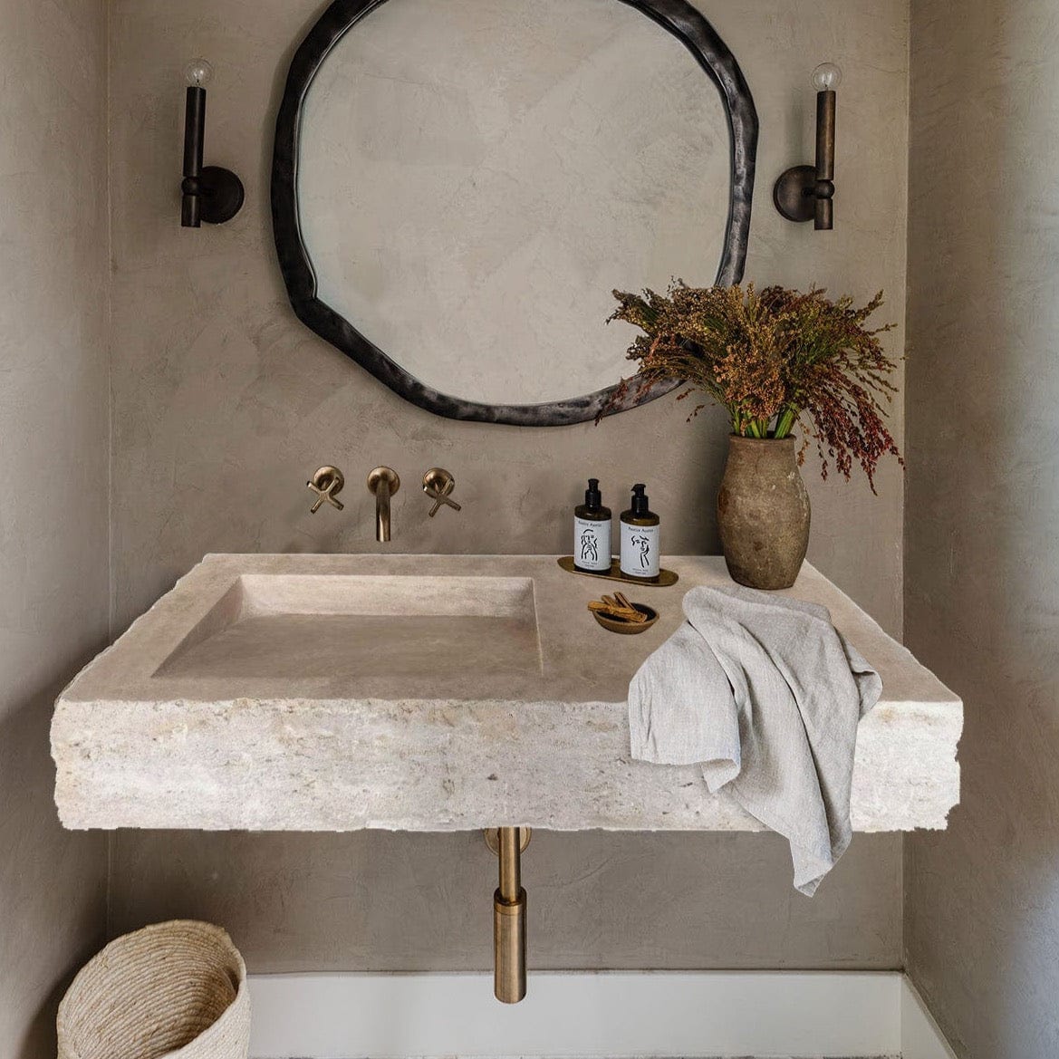 Villohome | Online Flooring Shop Stone Sinks 8-14 Weeks / (W)16" (W)36" (H)10" / Honed Troia Light Travertine Rustic Rectangular Wall-mount Bathroom Sink (W)16" (L)36" (H)10" Troia Light Travertine Rustic Rectangular Wall-mount Bathroom Sink (W)16" (L)36" (H)10"