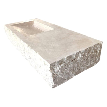 Villohome | Online Flooring Shop Stone Sinks Troia Light Travertine Rustic Rectangular Wall-mount Bathroom Sink (W)16" (L)36" (H)10" Troia Light Travertine Rustic Rectangular Wall-mount Bathroom Sink (W)16" (L)36" (H)10"