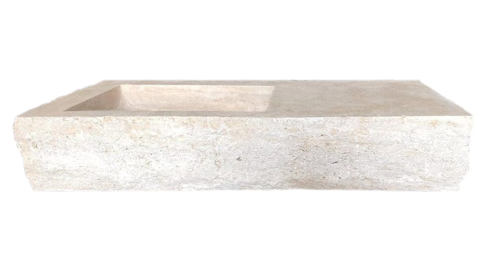 Villohome | Online Flooring Shop Stone Sinks Troia Light Travertine Rustic Rectangular Wall-mount Bathroom Sink (W)16" (L)36" (H)10" Troia Light Travertine Rustic Rectangular Wall-mount Bathroom Sink (W)16" (L)36" (H)10"