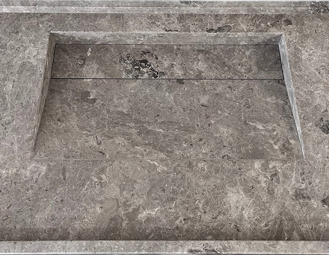 Villohome | Online Flooring Shop Stone Sinks Tundra Grey Marble Rectangular Wall-mount Bathroom Sink Hidden Drain (W)20" (L)48" (H)5" Tundra Grey Marble Rectangular Wall-mount Bathroom Sink Hidden Drain (W)20" (L)48" (H)5"