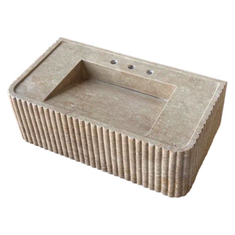 Villohome | Online Flooring Shop Stone Sinks Walnut Travertine Rectangular Wall-mount Bathroom Sink Fluted (W)16" (L)32" (H)10" Walnut Travertine Rectangular Wall-mount Bathroom Sink Fluted (W)16" (L)32" (H)10"
