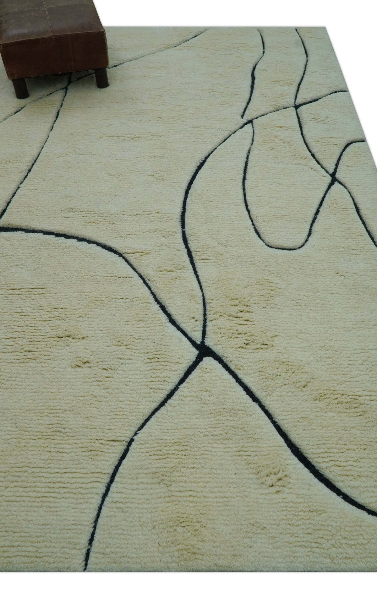 Strokes Custom Made Contemporary Cream Hand Knotted Wool Rug.