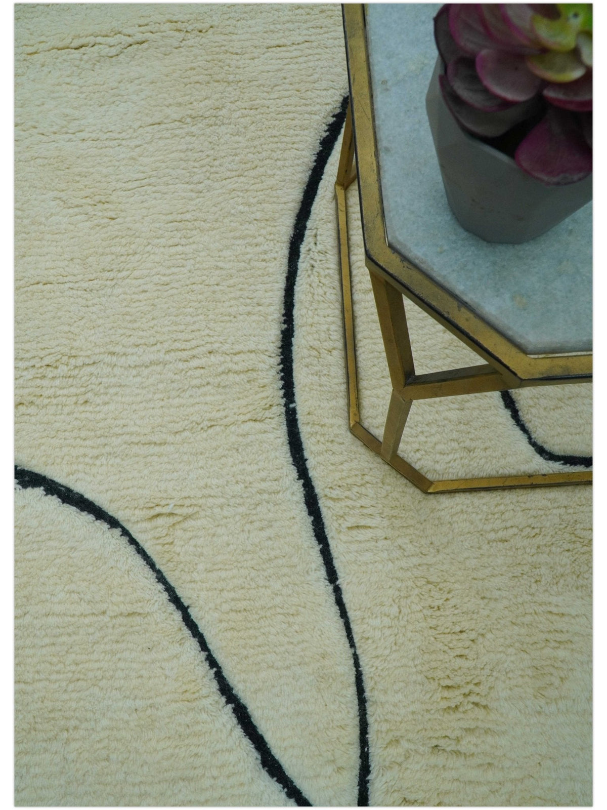 Strokes Custom Made Contemporary Cream Hand Knotted Wool Rug.