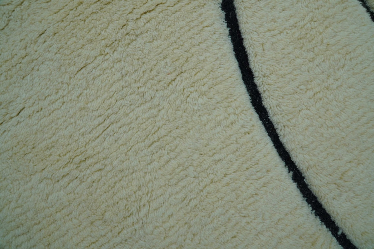 Strokes Custom Made Contemporary Cream Hand Knotted Wool Rug.