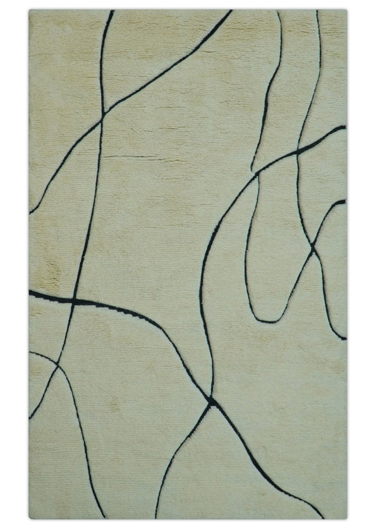 Strokes Custom Made Contemporary Cream Hand Knotted Wool Rug.
