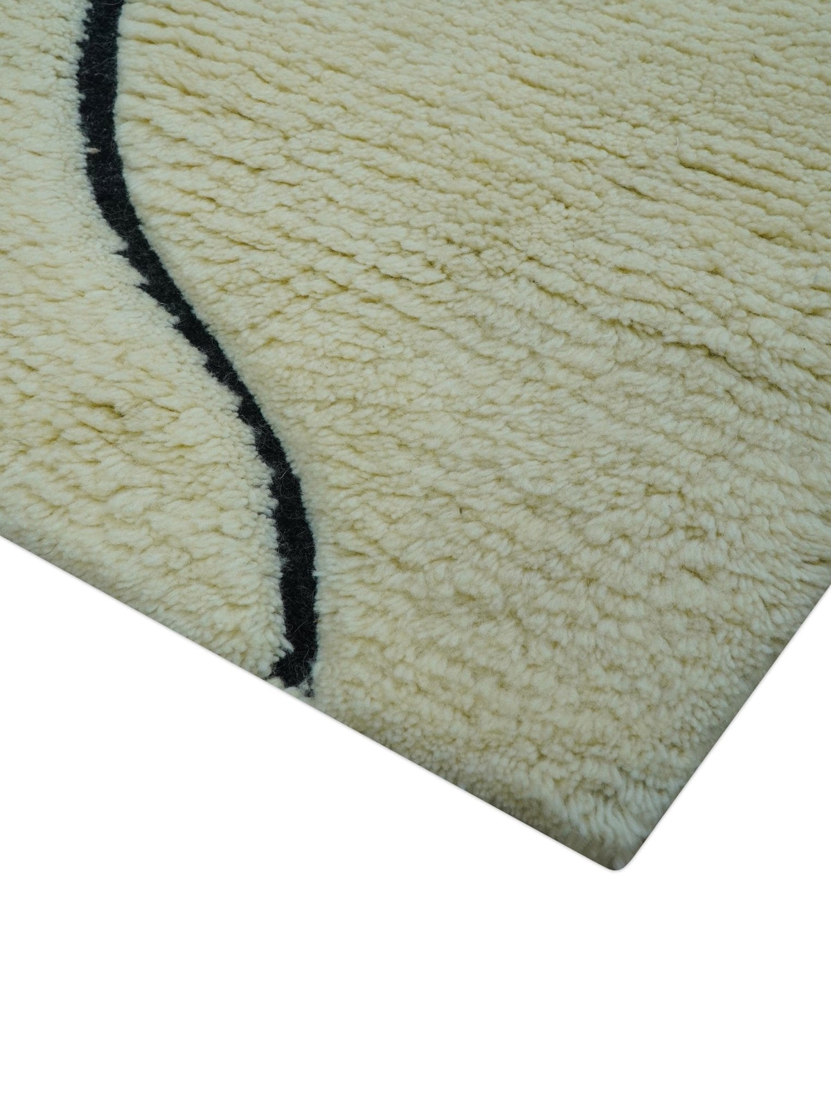 Strokes Custom Made Contemporary Cream Hand Knotted Wool Rug.
