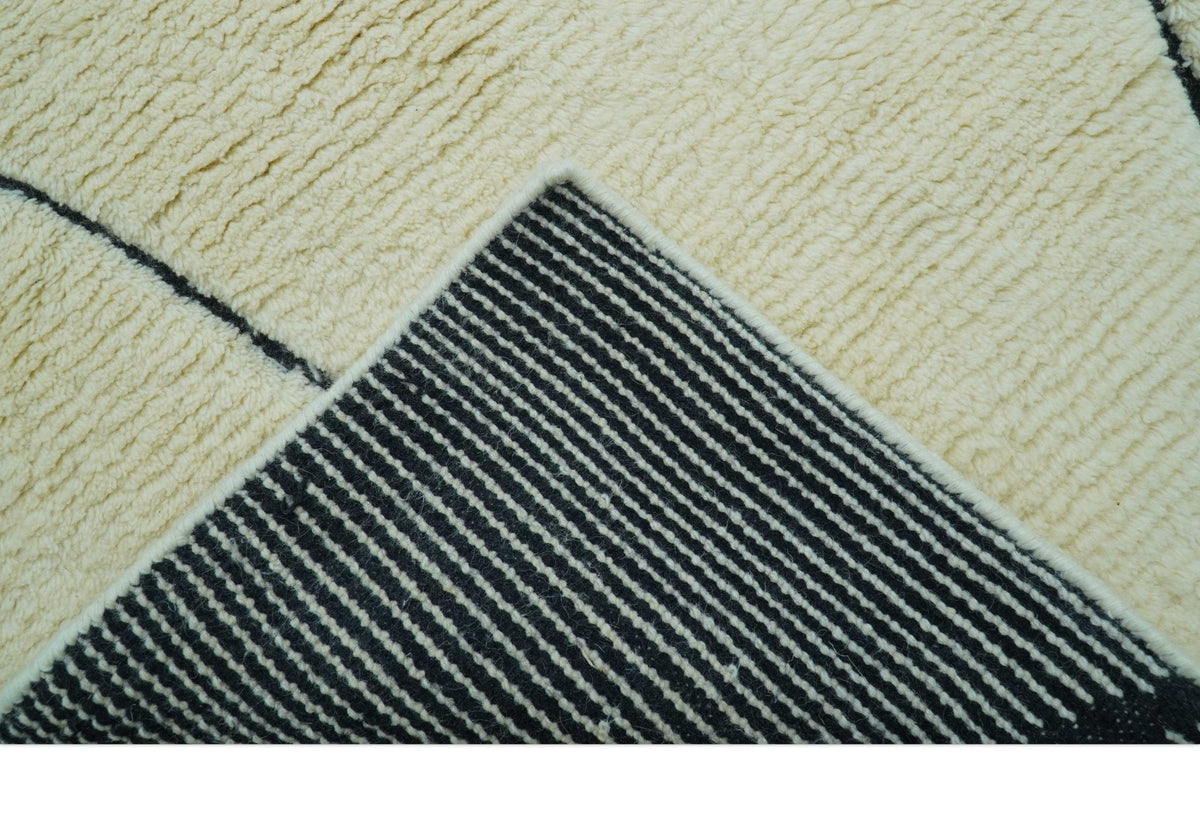 Strokes Custom Made Contemporary Cream Hand Knotted Wool Rug.