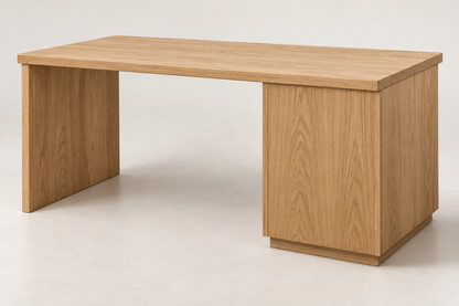 The Studio Desk – finished back in natural plain-sawn white oak, design render