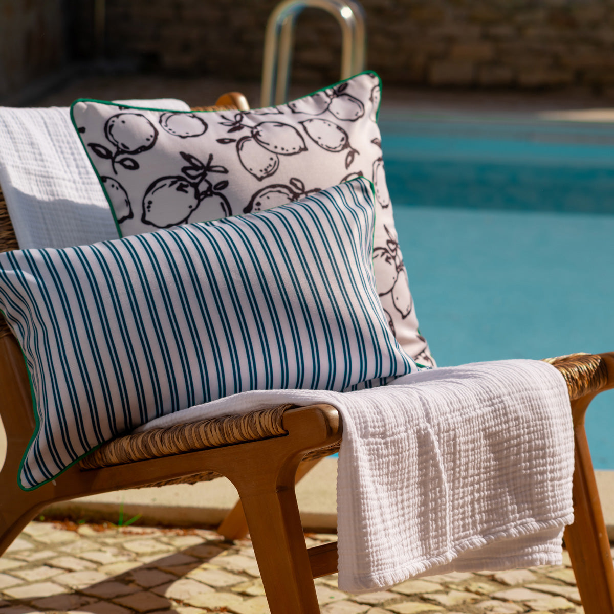 Striped Outdoor Small Lumbar Pillow.