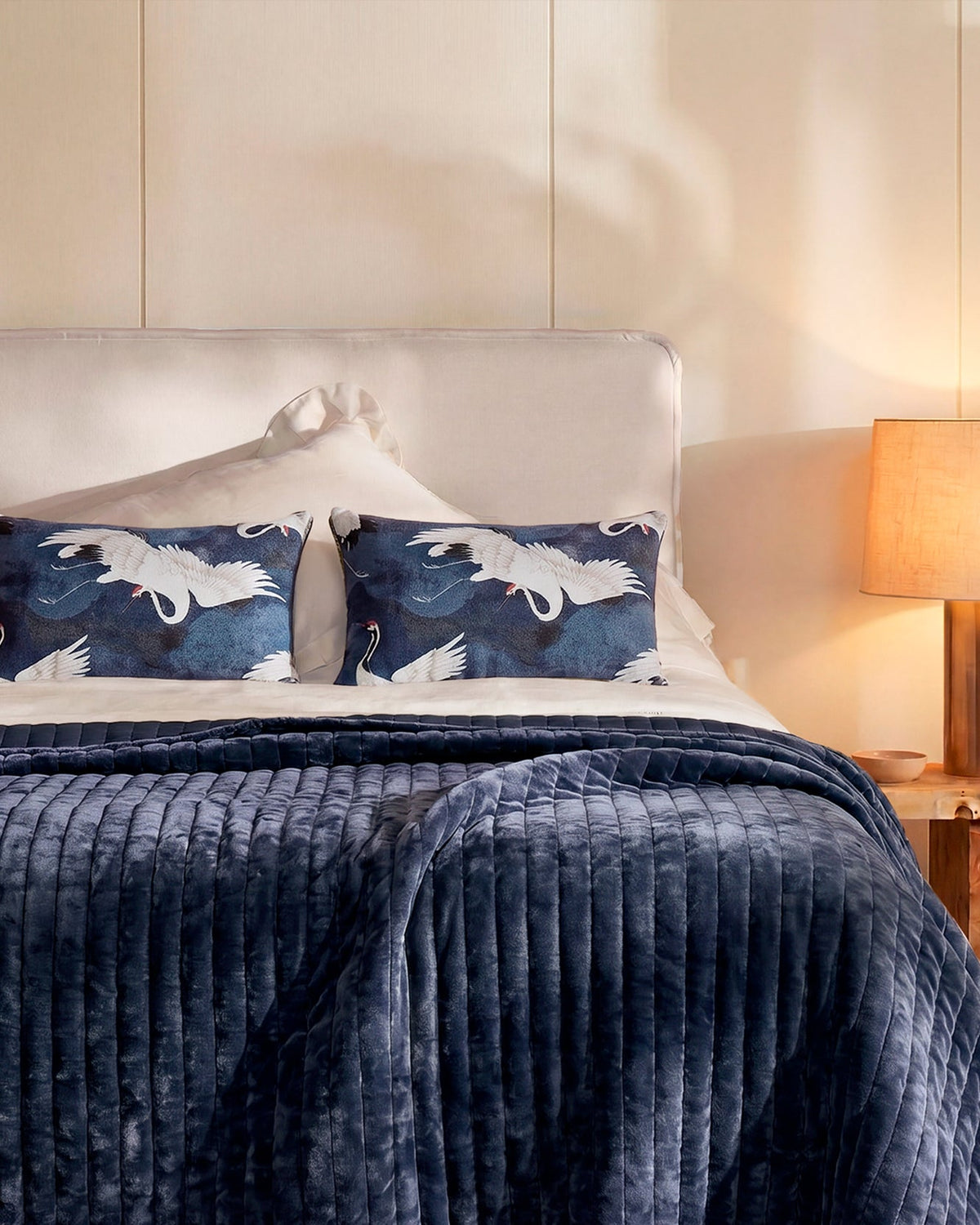 Velvet Crane in the Clouds Small Lumbar Pillow.