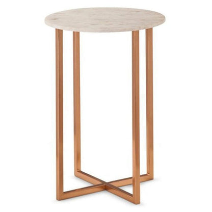 Villohome | Online Flooring Shop Tables Carrara White Marble / (D)14" (H)20" / Copper Painted Carrara White Marble End/Side Table Round Polished Carrara White Marble End/Side Table Round Polished